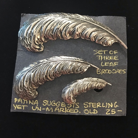 🦚Vtg Lot Of 3 Feather Brooches Silver Pewter - Picture 1 of 6